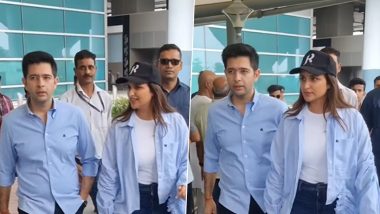Bride-to-Be Parineeti Chopra Flaunts Raghav Chadha's Initial on Cap, Latter Receives His Fiancée at Delhi Airport (Watch Video)