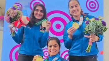 India Win Gold Medal in Women’s 25m Pistol Team Event As Manu Bhaker, Esha Singh & Rhythm Sangwan Shine To Clinch Top Prize at Asian Games 2023