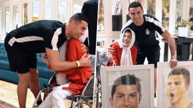 Differently-Abled Iranian Artist Fatemeh Hamami Draws Cristiano Ronaldo's Portraits With Her Feet, Gets to Present Her Paintings to the Star Footballer (Watch Video)
