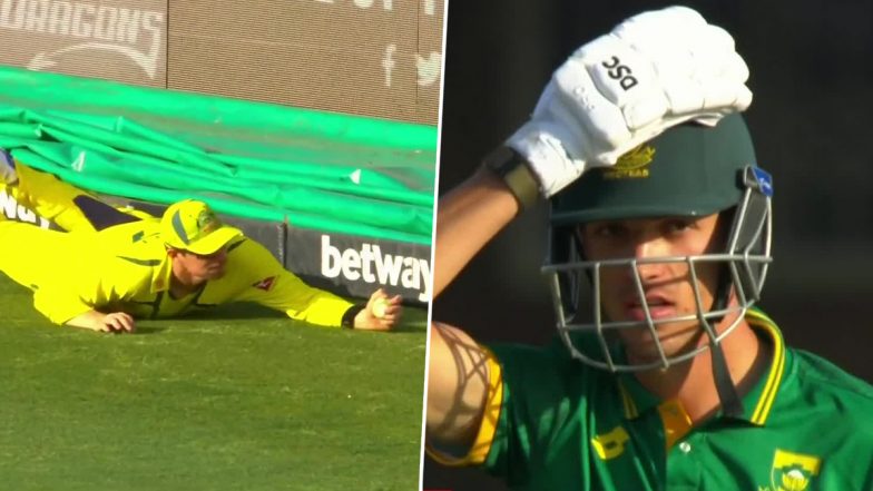 INSANE! Sean Abbott Takes Stunning One Handed Catch Near Boundary Line to Dismiss Marco Jansen During SA vs AUS 3rd ODI 2023 (Watch Video)