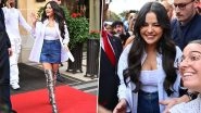 Selena Gomez's Day Look in White Corset Top, Denim Mini Skirt and Thigh-High Animal Print Boots During Paris Outing Is Perfect (See Pics)