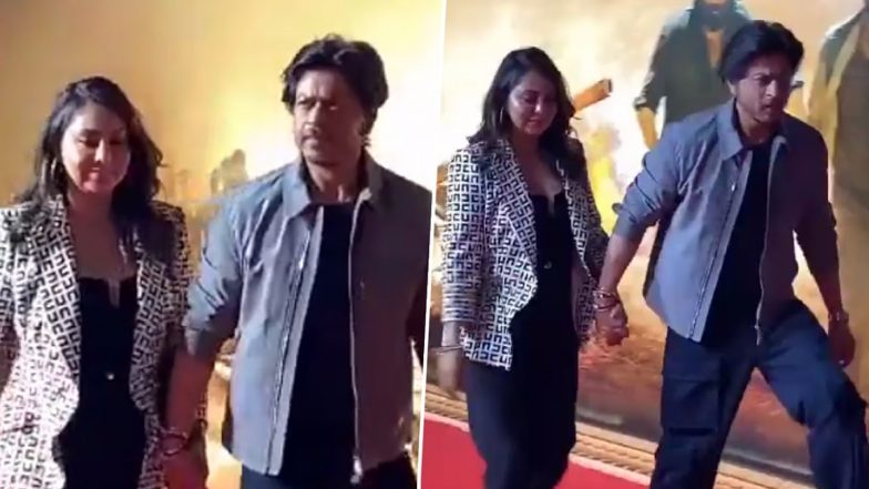 Shah Rukh Khan and Gauri Khan are All Smiles as They Walk Hand in Hand at Gadar 2 Success Bash (Watch Video)