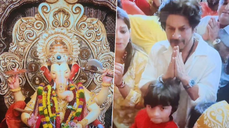 Post Jawan's Success, Shah Rukh Khan Visits Mumbai's Lalbaugcha Raja With Son AbRam to Seek Bappa's Blessings (View Pics & Video)