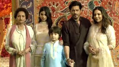 Shah Rukh Khan Attends Ambani’s Ganesh Chaturthi Celebrations! Video of Actor Posing with Gauri Khan and Kids Suhana, AbRam Goes Viral – WATCH