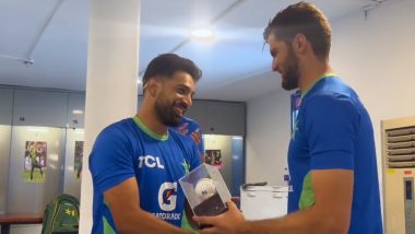 Shaheen Shah Afridi Presents Haris Rauf With Special Souvenir After He Completes 50 ODI Wickets During PAK vs BAN Asia Cup 2023 Match (Watch Video)