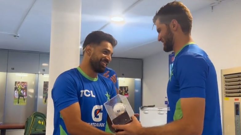 Shaheen Shah Afridi Presents Haris Rauf With Special Souvenir After He Completes 50 ODI Wickets During PAK vs BAN Asia Cup 2023 Match (Watch Video)