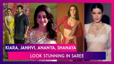 Kiara Advani, Janhvi Kapoor, Ananya Panday & Shanaya Kapoor Look Stunning In Saree As They Visit The Ambani House To Seek Lord Ganesha’s Blessings