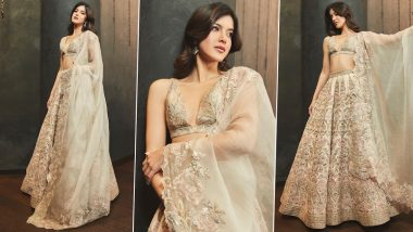 Shanaya Kapoor Looks Regal in Gold and Cream Embroidered Lehenga with a Plunging Neckline Bralette (View Pics)