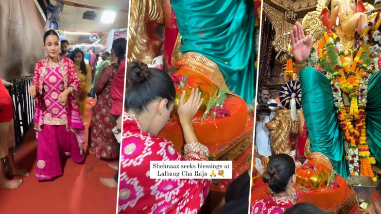 Shehnaaz Gill Offers Prayers at Mumbai’s Lalbaugcha Raja Ahead of Thank You For Coming’s Release (View Pics & Watch Video)