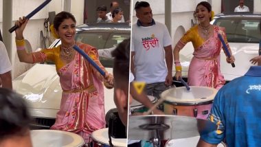 Shilpa Shetty Dances with Full Zeal to Dhol Beats as She Bids Farewell to Ganpati Bappa (Watch Video)