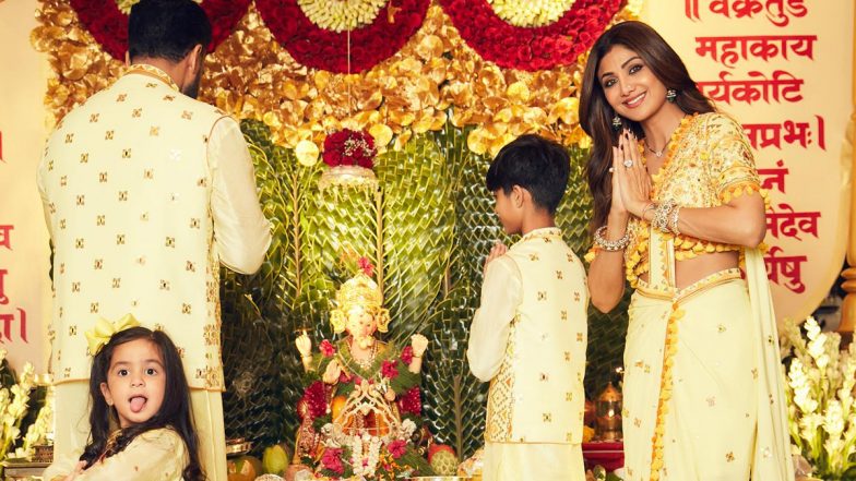 Ganesh Chaturthi 2023: Shilpa Shetty Shares Adorable Pic with Raj Kundra and Kids As They Celebrate the Auspicious Festival