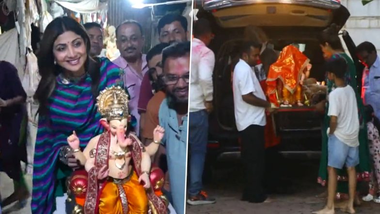 Ganesh Chaturthi 2023: Shilpa Shetty and Raj Kundra Bring Bappa Home (Watch Video)