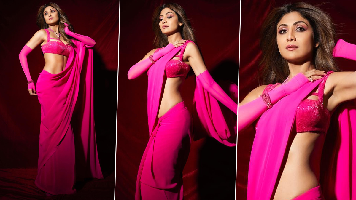 Shilpa Shetty spices up her monochrome outfit with hot pink accessories;  see pics