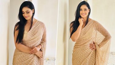 Shweta Tiwari Dazzles in Embellished Ivory Saree Paired With Matching Sleeveless Blouse (View Pics)