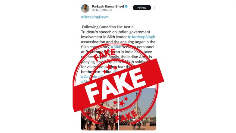 Sikh Security Personnel Removed From Rashtrapati Bhavan? Indian Army Debunks Fake News Going Viral on Social Media Amid India-Canada Standoff Over Hardeep Singh Nijjar's Killing