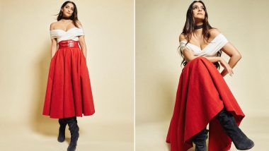 Sexy! Sonam Kapoor Slays in Red and White Off-Shoulder Gown and Black Boots (View Pics)