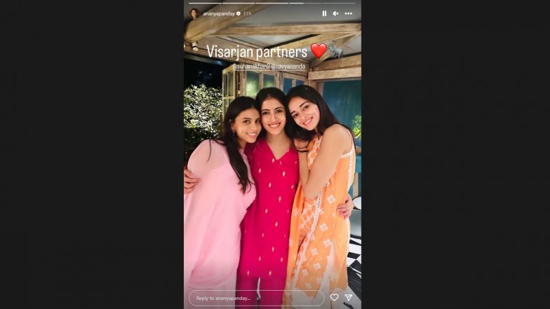 Ananya Panday Bids Adieu to Lord Ganesha with ‘Visarjan Partners’ Suhana Khan and Navya Naveli Nanda (View Pic)