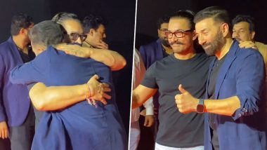 Gadar 2 Success Party: Sunny Deol and Aamir Khan Share Warm Hug as They Pose Together (Watch Video)