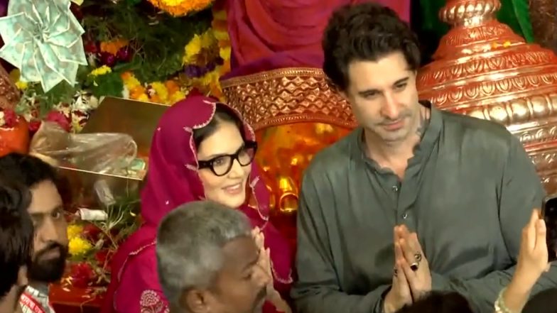 Sunny Leone and Husband Daniel Weber Seek Blessings from Lord Ganpati at Mumbai's Lalbaugcha Raja (Watch Video)