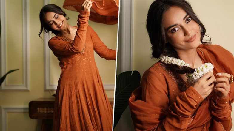 Surbhi Jyoti is a True Desi Diva in Rust Coloured Anarkali Suit (See Pics)