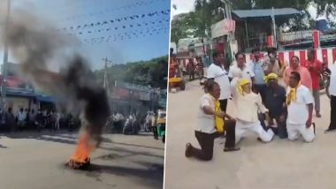 N Chandrababu Naidu Arrest: TDP Leaders and Workers Stage Protest Against Former Andhra Pradesh CM's Arrest in Tirupati (Watch Videos)