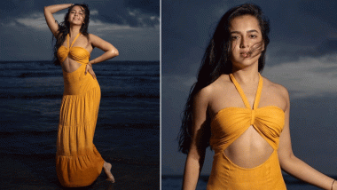 Tejasswi Prakash Shines in Halter Neck Mustard Cut-Out Maxi Dress By The Shore (View Pics)