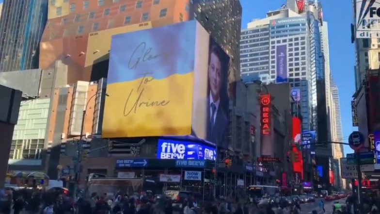 'Glory to Urine' Message Displayed Instead of 'Glory to Ukraine' on Digital Billboard in NYC as Volodymyr Zelenskyy Arrives in US? Deepfake Video Goes Viral, Here's a Fact Check