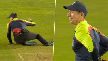 Umpire Rob White Slips While Trying To Avoid Collision With England Captain Heather Knight During ENG-W vs SL-W 3rd T20I, Video Goes Viral