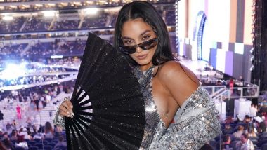 Vanessa Hudgens’s Renaissance Fit Included a Silver Sequined Dress and Bedazzled Hand Fan (View Pics)