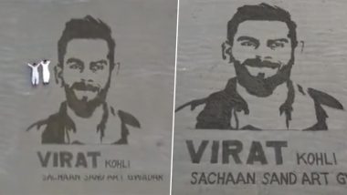 Virat Kohli’s Fan in Gwadar, Balochistan Creates Beautiful Sand Art of Indian Cricket Star; Video Goes Viral