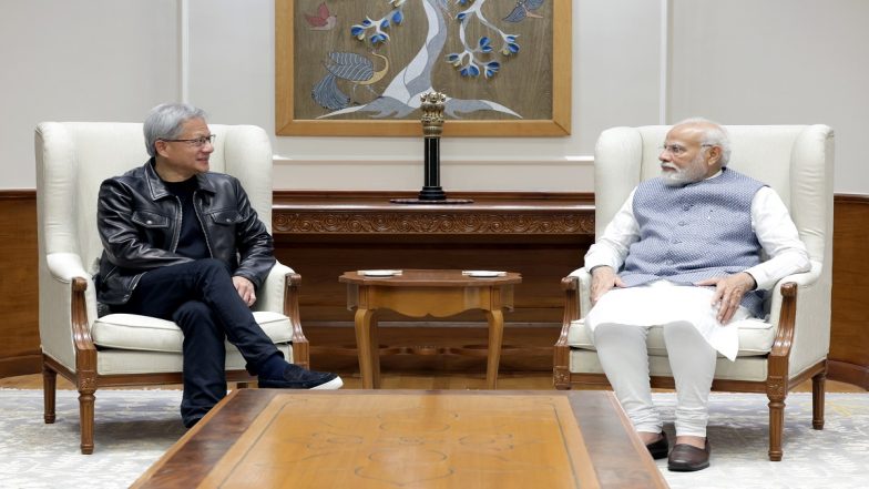PM Modi Meeting With Nvidia CEO: Prime Minister Narendra Modi and Jensen Huang Discuss India's Rich Potential in Artificial Intelligence Sector