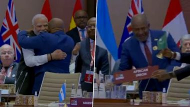 G20 Summit 2023: African Union Becomes Permanent Member of G20 After India’s Invite, PM Narendra Modi Shares Warm Hug With Azali Assoumani (Watch Video)