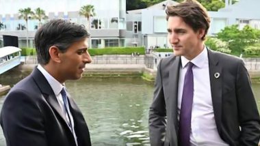 India-Canada Diplomatic Row: Canadian PM Justin Trudeau Updates His UK Counterpart Rishi Sunak on Situation of Canadian Diplomats in India