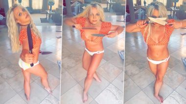 Britney Spears Dances With Knives Once Again in Latest Insta Post Wearing Polka Dotted Bikini Crop Top (Watch Video)