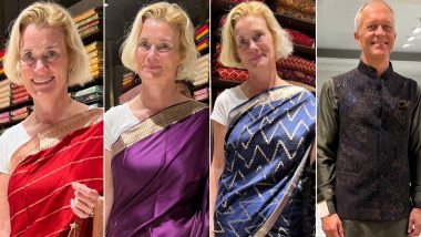 Norwegian Ambassador to India, May-Elin Stener Faces 'Tough Choice' While Buying Saree for Diwali; Creates Buzz on Social Media (See Pic)