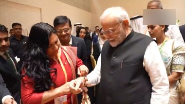 P20 Summit 2023: President of Mexican Senate Ana Lilia Rivera Ties ‘Rakhi’ on PM Narendra Modi’s Hand (Watch Video)