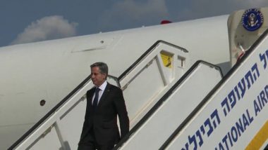 Israel-Palestine War: US Secretary of State Antony Blinken Arrives at Ben Gurion Airport in Tel Aviv Amid Israel-Hamas Conflict (Watch Video)