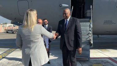 Israel-Hamas War: US Defence Secretary Lloyd Austin Lands in Tel Aviv Amid Israel-Palestine Conflict (Watch Video)