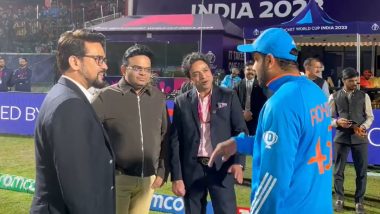 ‘Champion Vibes Only’: Anurag Thakur Congratulates Rohit Sharma After India Beat New Zealand in ICC Cricket World Cup 2023 Match (Watch Video)