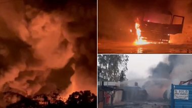 Gujarat Factory Fire Video: Blaze Erupts at Chemical Unit in Aravalli, Over 60 Tankers Gutted