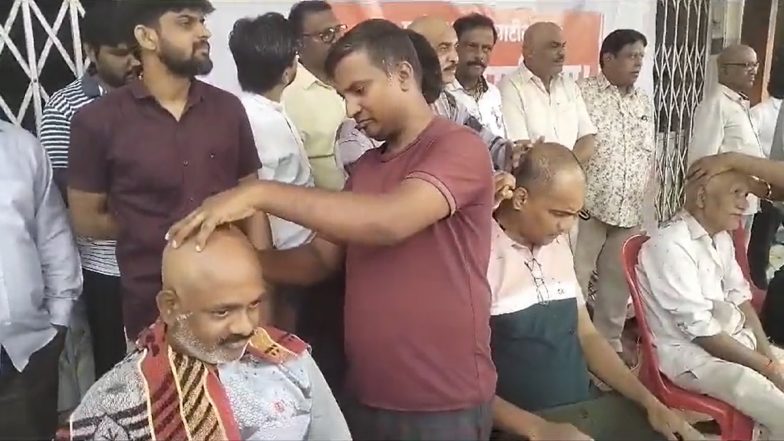 Maratha Reservation: Agitators Shave Heads in Mumbai's Byculla as Protest Intensifies (Watch Video)