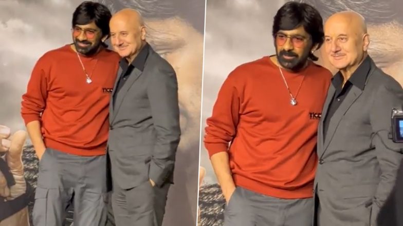 Tiger Nageswara Rao Trailer Launch: Ravi Teja, Anupam Kher Flaunt Their Radiant Smiles As They Pose Together for Paps (Watch Video)