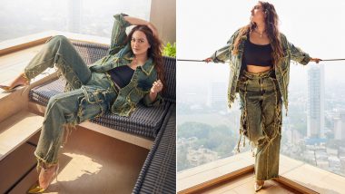 Sonakshi Sinha Looks Uber Cool in Black Crop Top Paired With Fringed Denim Jacket and Matching Wide Pants (See Pics)
