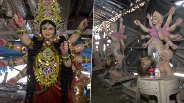 Navratri 2023: Artisans Prepare Idols of Goddess Durga in Gujarat's Surat Ahead of Navratri Celebration (Watch Video)