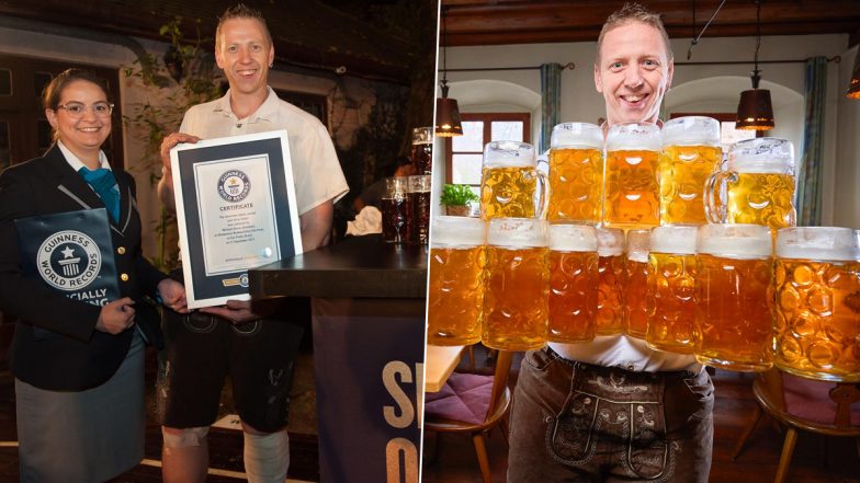 The Most Beer Steins Carried Over 40 m by a Male is 26, Guinness World Record Held By Germany's Michael Sturm (See Pics)