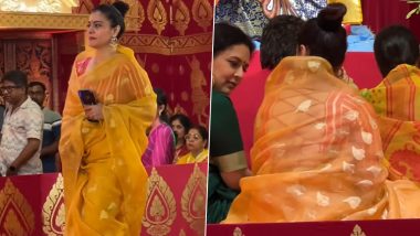 Navratri 2023: Kajol Exudes Elegance in Yellow Saree As She Visits Durga Puja Pandal in Mumbai (Watch Video)