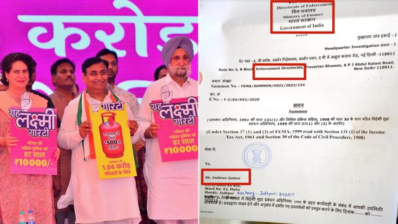 Vaibhav Gehlot Under ED Radar: Enforcement Directorate Summons Rajasthan CM Ashok Gehlot's Son in Connection With Forex Violation Case