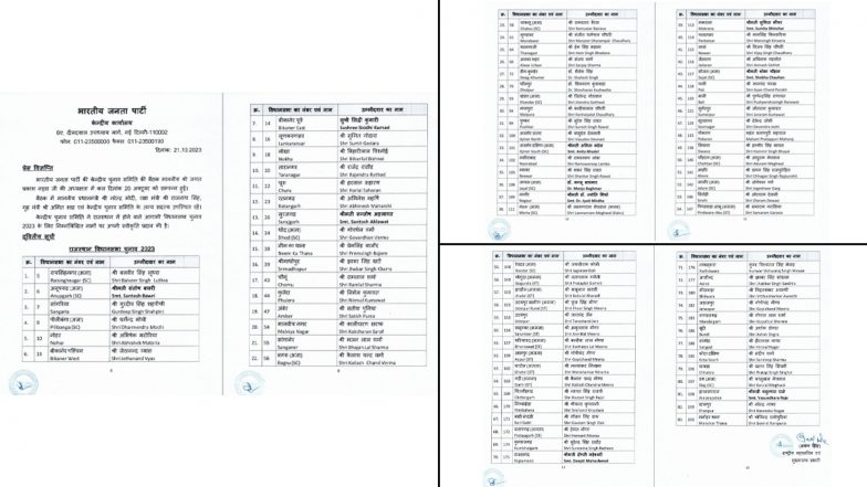 Rajasthan Assembly Elections 2023: BJP Releases Second List of 83 Candidates for Upcoming Polls; Former CM Vasundhara Raje to Contest from Jhalrapatan