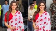 Kriti Sanon Spotted at Mumbai Airport, Ganapath Actress Effortlessly Slays Desi Look in Red and White Saree