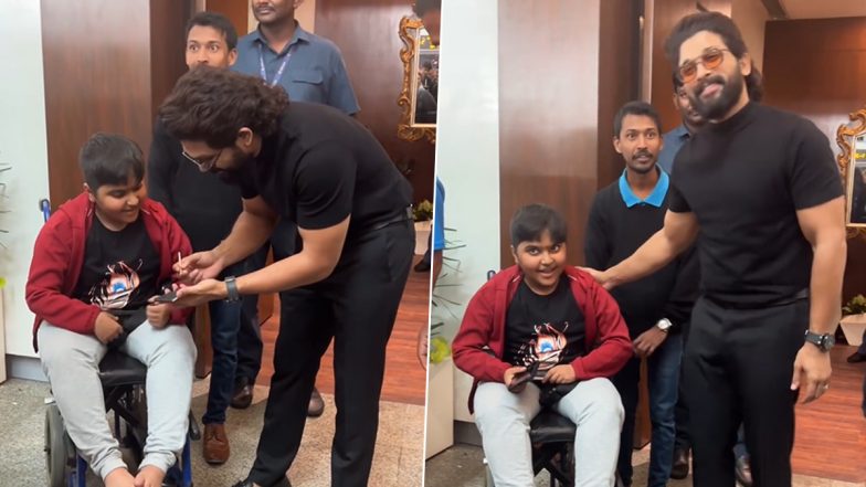 Allu Arjun Captures Hearts As He Gives Autograph to Disabled Fan at Hyderabad Airport Before Departing for National Awards Event (Watch Video)